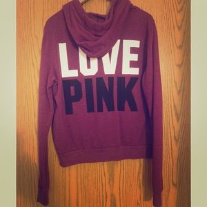 💕PINK ! Maroon love pink zip up hoodie jacket
